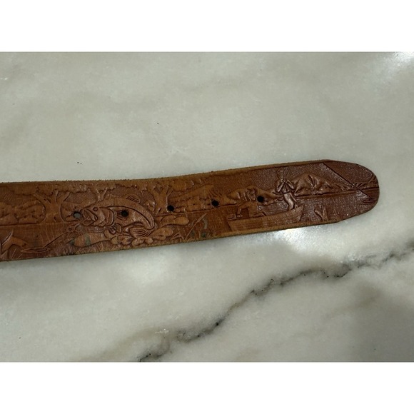 Vintage Belt Tooled Leather Fish Western Belt "BOB" 36 USA - Picture 6 of 11